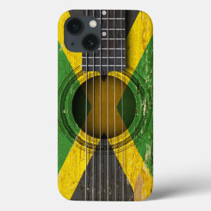 Oude akoestische gitaar met Jamaicaanse vlag iPhone 13 Hoesje