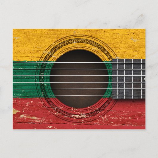 Oude akoestische gitaar met Litouwse vlag Briefkaart (Voorkant)