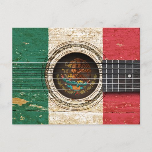 Oude akoestische gitaar met Mexicaanse vlag Briefkaart (Voorkant)