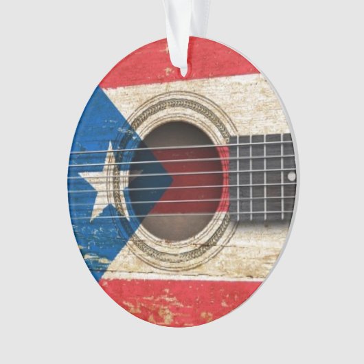Oude akoestische gitaar met Puerto Rico Flag Ornament (voorkant)
