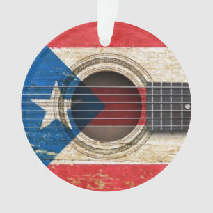 Oude akoestische gitaar met Puerto Rico Flag Ornament