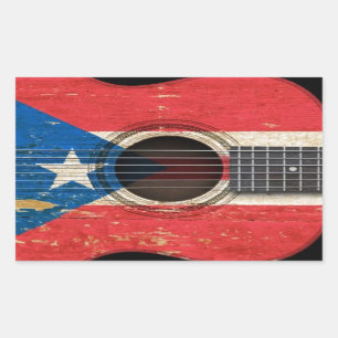 Oude akoestische gitaar met Puerto Rico Flag Rechthoekige Sticker