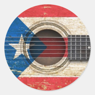 Oude akoestische gitaar met Puerto Rico Flag Ronde Sticker