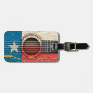 Oude akoestische gitaar met Texas Flag Bagagelabel