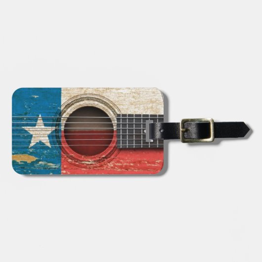 Oude akoestische gitaar met Texas Flag Bagagelabel (Voorkant horizontaal)