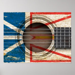 Oude akoestische gitaar met vlag voor Newfoundland Poster