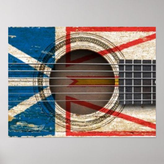 Oude akoestische gitaar met vlag voor Newfoundland Poster (Voorkant)