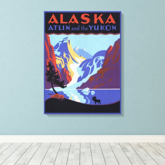 Oude Alaska reisposter, Atlin en de Yukon Canvas Afdruk (Insitu (Houten vloer))
