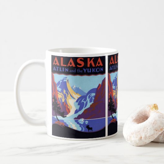 Oude Alaska-reisposter, Atlin en de Yukon Koffiemok (Met donut)