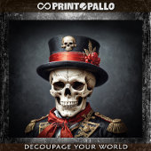 Oude algemene schedel met legeruniform, hoge hoed tissuepapier