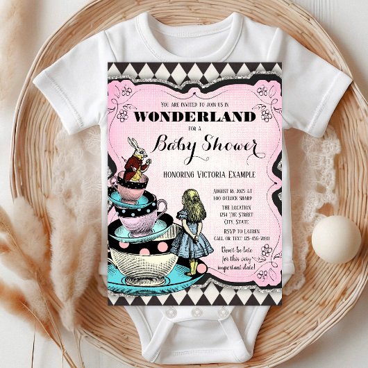 Oude Alice in Wonderland babyshower uitnodiging