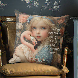 Oude Alice in Wonderland met Roze Flamingo Kussen
