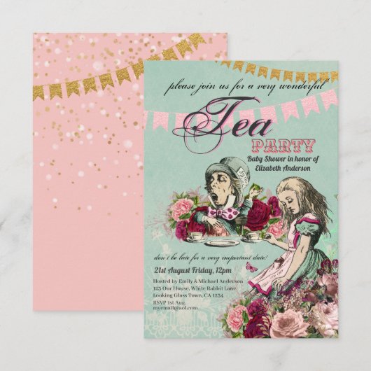 Oude Alice in Wonderland-theepartij aangepaste fee Kaart (Voorkant / Achterkant)