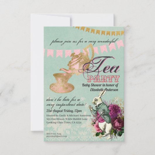 Oude Alice in Wonderland-theepartij aangepaste fee Kaart (Voorkant)