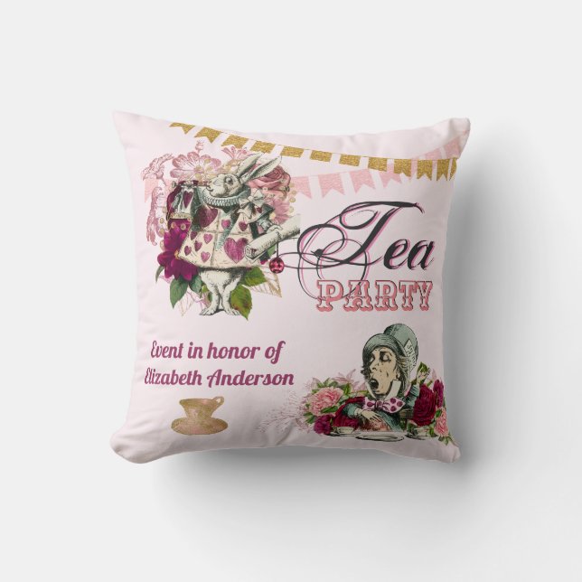 Oude Alice in Wonderland Theepartij Aangepaste Fee Kussen (Voorkant)