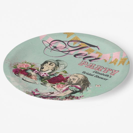 Oude Alice in Wonderland Theepartij Aangepaste Fee Papieren Bordje (Gekanteld)