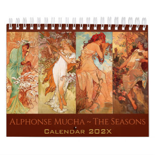 Oude Alphonse Mucha De Seizoenen Art Nouveau Kalender