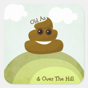 Oude als Poo en over de heuvel Emoji Birthday stic Vierkante Sticker