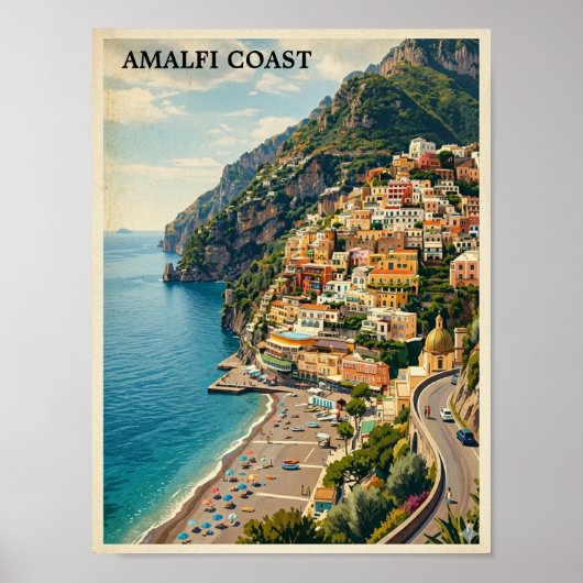 Oude Amalfi Kust Italië Retro Reizen Poster (Voorkant)