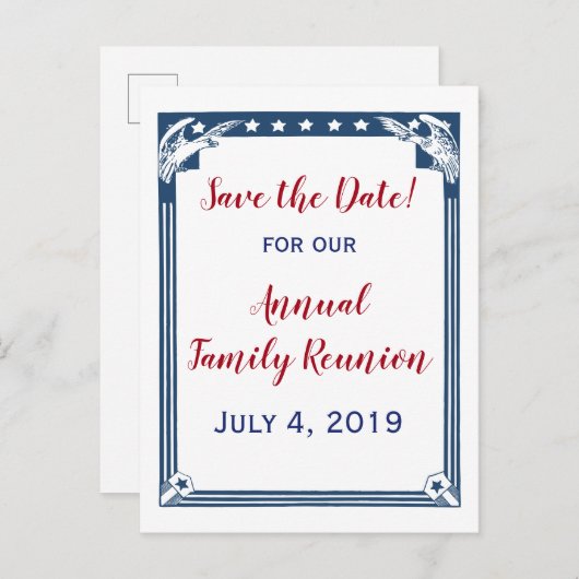 Oude Amerikaanse Blauwe Sterren Save the Date Aankondigingskaart (Voorkant / Achterkant)