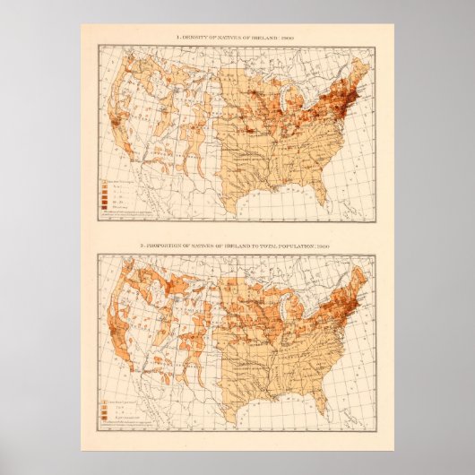 Oude Amerikaanse Ierse bevolkingskaart (1900) Poster (Voorkant)