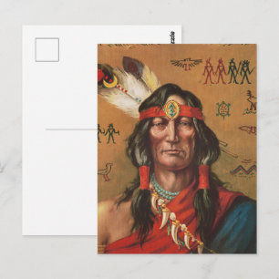 Oude Amerikaanse Inboorlingene Hoofd Portret Kunst Briefkaart