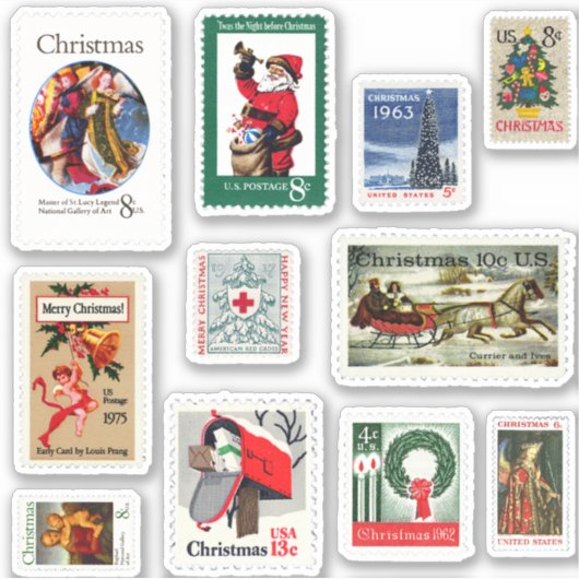 Oude Amerikaanse Kerst-postzegels Set Retro Sticker (Voorkant)