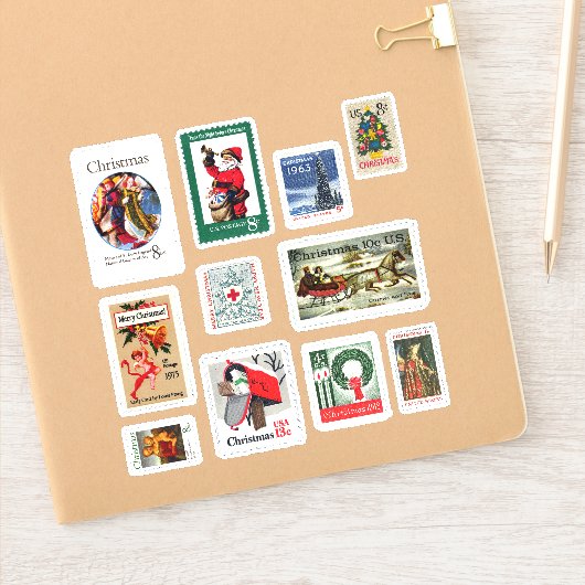 Oude Amerikaanse Kerst Postzegels Set Retro Stijl Sticker (Notitieboek)