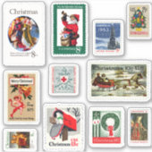 Oude Amerikaanse Kerst Postzegels Set Retro Stijl Sticker (Voorkant)