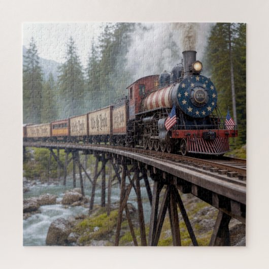 Oude Amerikaanse patriottische trein op een vakwer Legpuzzel (Verticaal)