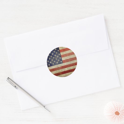 Oude Amerikaanse vlag Ronde Sticker (Envelop)