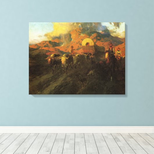 Oude Amerikaanse West, Overland Trail van Johnson Canvas Afdruk (Insitu (Houten vloer))