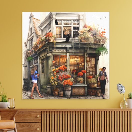 Oude Amsterdamse Bloemenwinkel Kunst Canvas Afdruk (Insitu (Woonkamer))