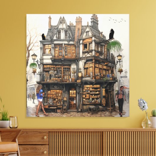 Oude Amsterdamse Boekhandel Kunst Canvas Afdruk (Insitu (Woonkamer))