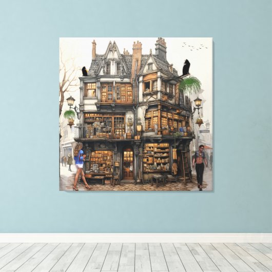 Oude Amsterdamse Boekhandel Kunst Canvas Afdruk (Insitu (Houten vloer))