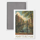 Oude Amsterdamse Grachtenfiets Retro Reizen Magneet (Voorkant / Achterkant)