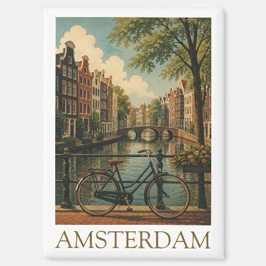 Oude Amsterdamse Grachtenfiets Retro Reizen Magneet (Voorkant)