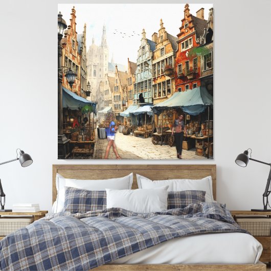 Oude Amsterdamse Kunst Canvas Afdruk (Insitu (Slaapkamer))