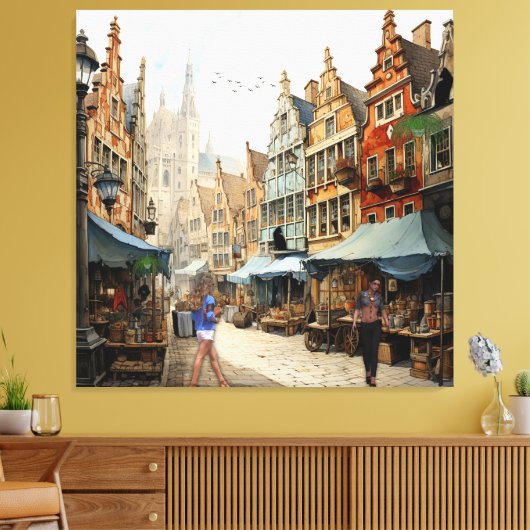 Oude Amsterdamse Kunst Canvas Afdruk (Insitu (Woonkamer))