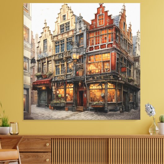 Oude Amsterdamse Kunst Canvas Afdruk (Insitu (Woonkamer))