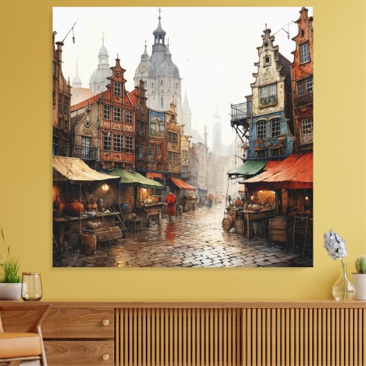 Oude Amsterdamse Kunst Canvas Afdruk (Insitu (Woonkamer))