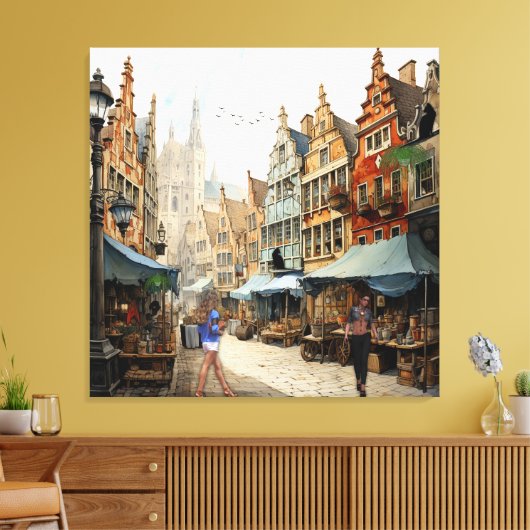 Oude Amsterdamse Marktkunst Canvas Afdruk (Insitu (Woonkamer))