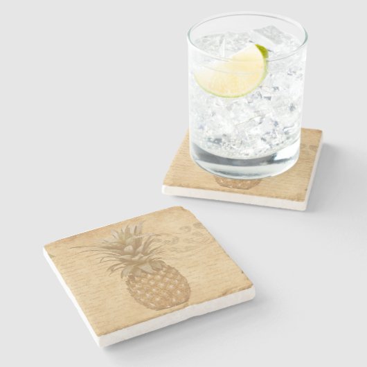 Oude anananas stenen onderzetter (Zijkant)