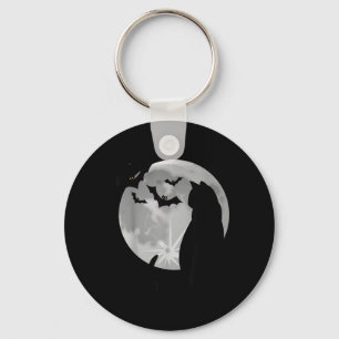 Oude Angstaanjagende Halloween Zwarte Kat Kostuum Sleutelhanger