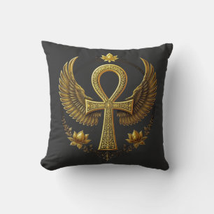 Oude Ankh Kracht Divin Goud Zwart Decor Kussen