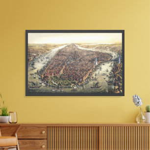 Oude ansicht New York City, Manhattan, Brooklyn Br Canvas Afdruk