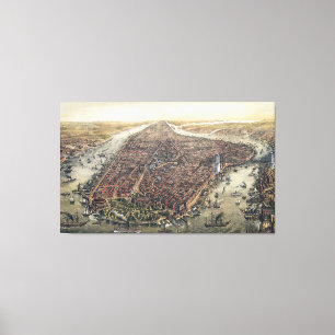 Oude ansicht New York City, Manhattan, Brooklyn Br Canvas Afdruk