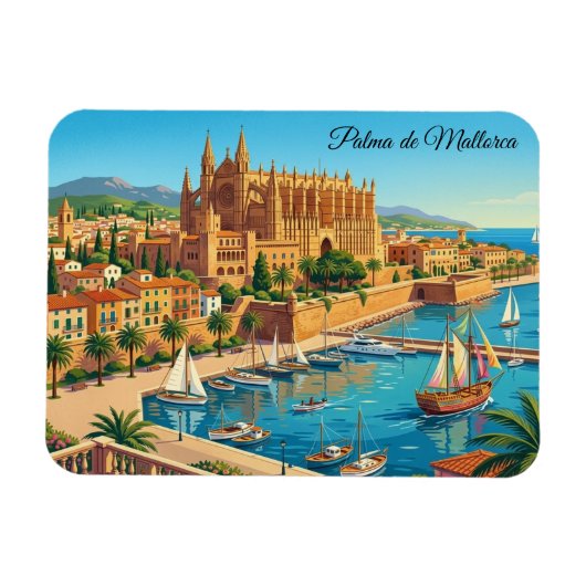 Oude ansicht van Palma de Mallorca Spanje Panorama Magneet (Horizontaal)