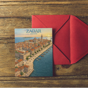Oude ansicht Zadar Kroatië Adriatische kust Illust Briefkaart