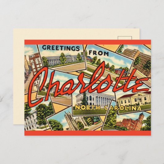 Oude ansichtkaart Charlotte NC Briefkaart (Voorkant / Achterkant)